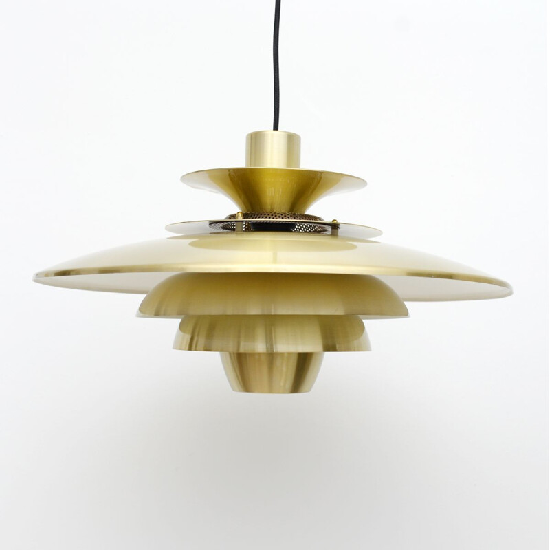 Mid century Jeka brass lacquered pendant lamp, Denmark 1970s