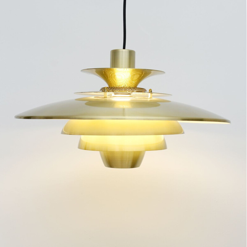 Mid century Jeka brass lacquered pendant lamp, Denmark 1970s