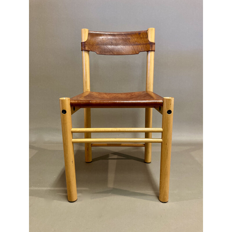 Ensemble de 4 chaises vintage Sede en cuir et hêtre pour Ibisco, 1960