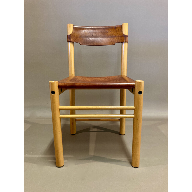 Set of 4 vintage Sede chairs in leather and beechwood for Ibisco, 1960