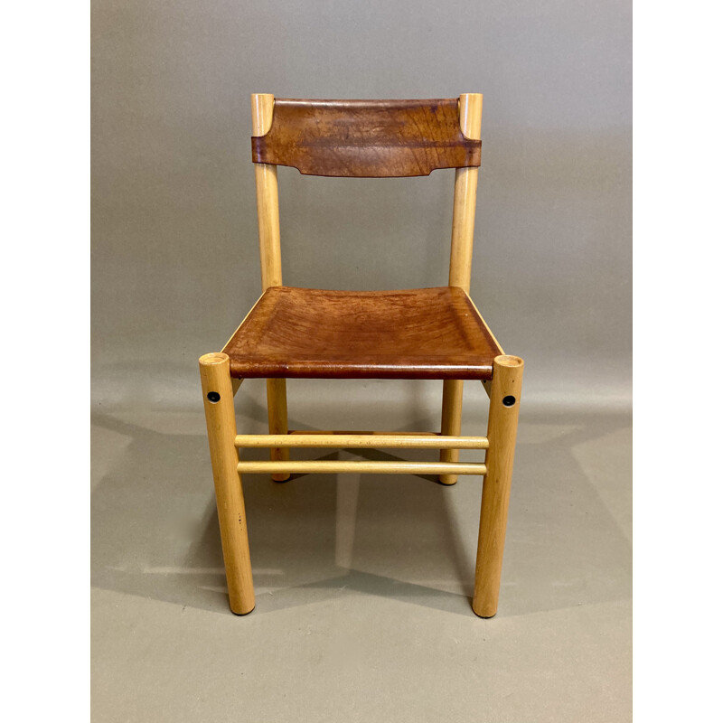 Set of 4 vintage Sede chairs in leather and beechwood for Ibisco, 1960