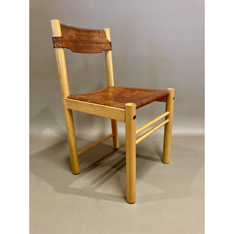 Set of 4 vintage Sede chairs in leather and beechwood for Ibisco, 1960