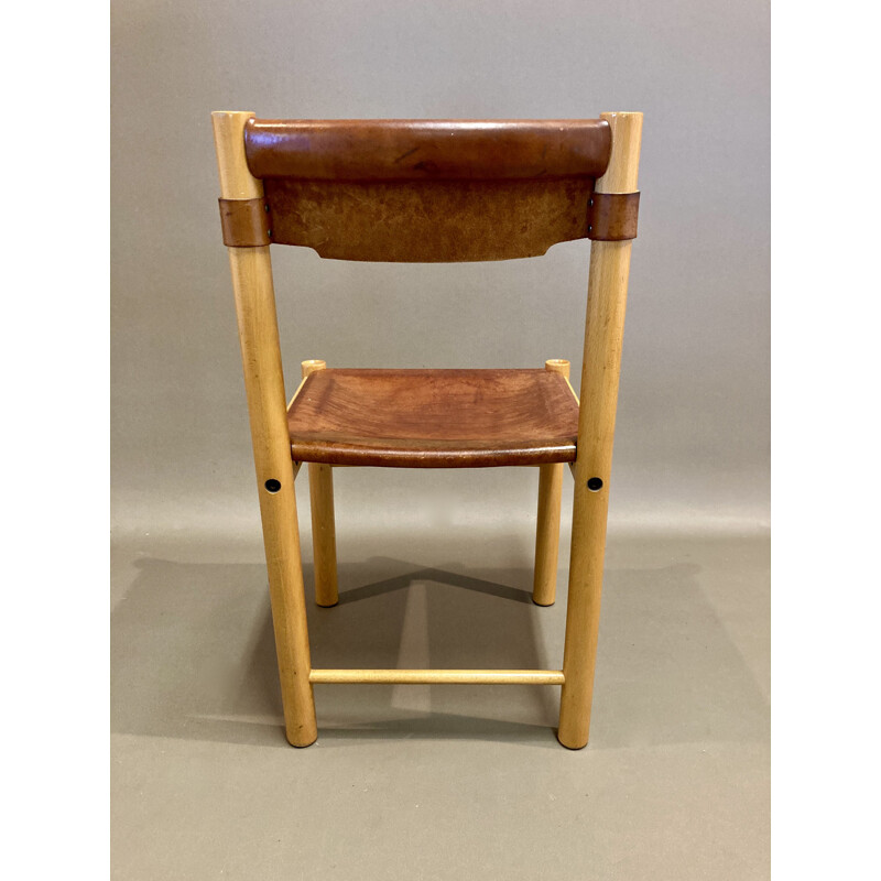 Set of 4 vintage Sede chairs in leather and beechwood for Ibisco, 1960