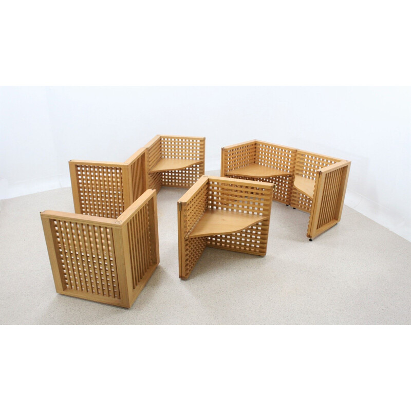 Set of 6 vintage modular grating armchairs, 1980s