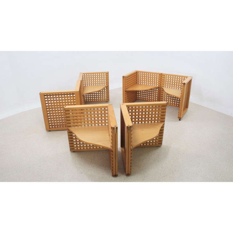 Set of 6 vintage modular grating armchairs, 1980s