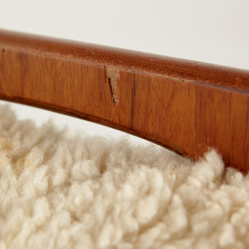 Repose-pieds vintage en teck avec rembourrage en laine
