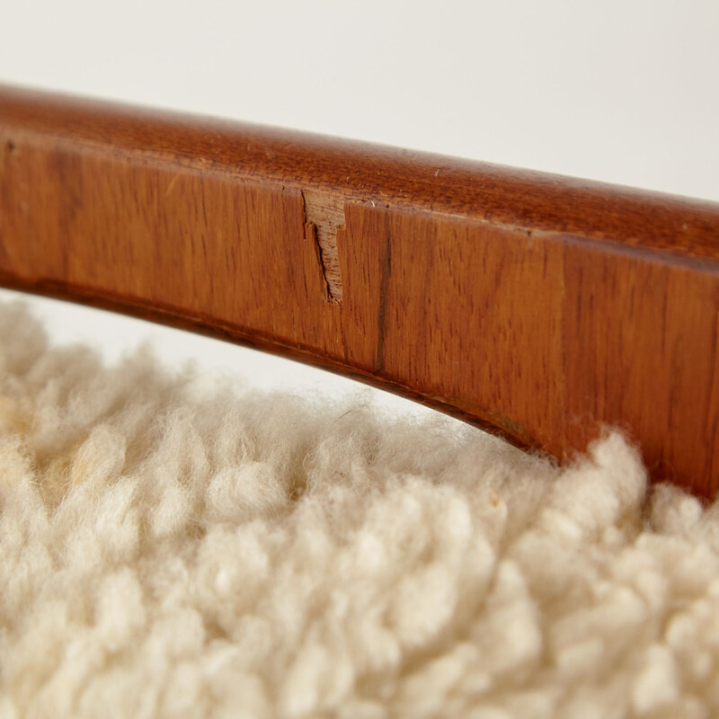 Teak vintage footrest with wool upholstery