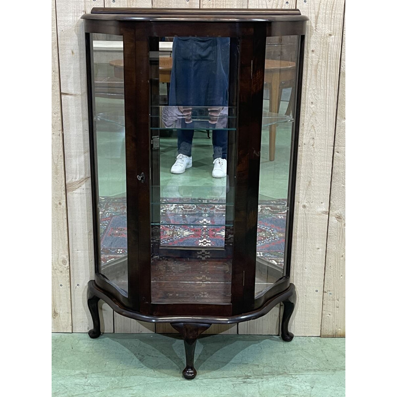 Vintage English mahogany display cabinet, 1930