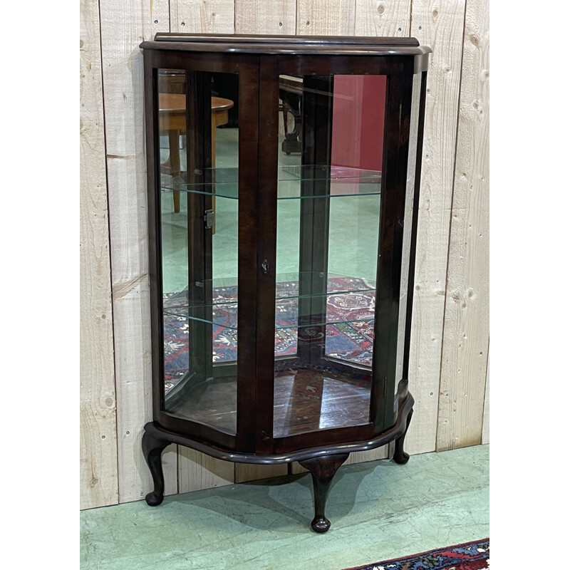 Vintage English mahogany display cabinet, 1930