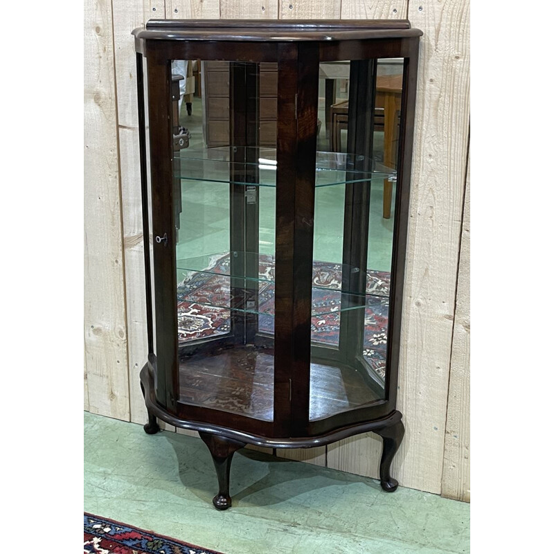 Vintage English mahogany display cabinet, 1930