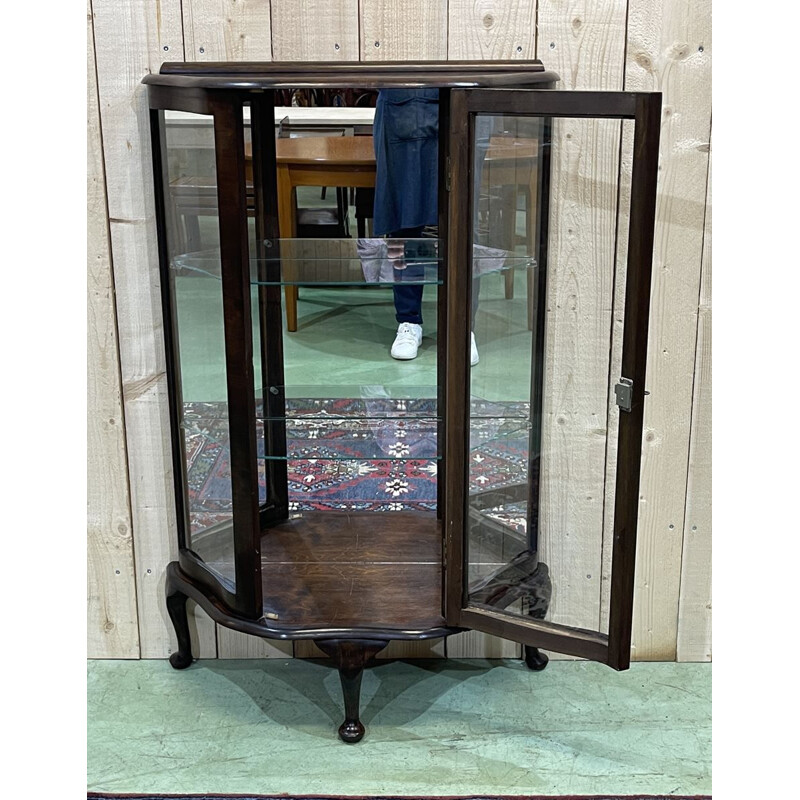 Vintage English mahogany display cabinet, 1930