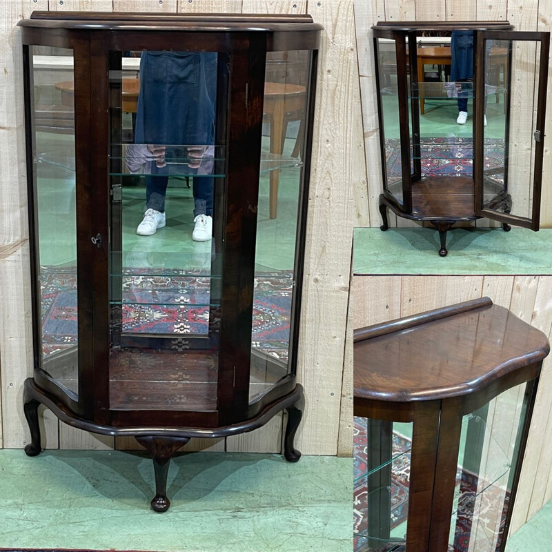 Vintage English mahogany display cabinet, 1930