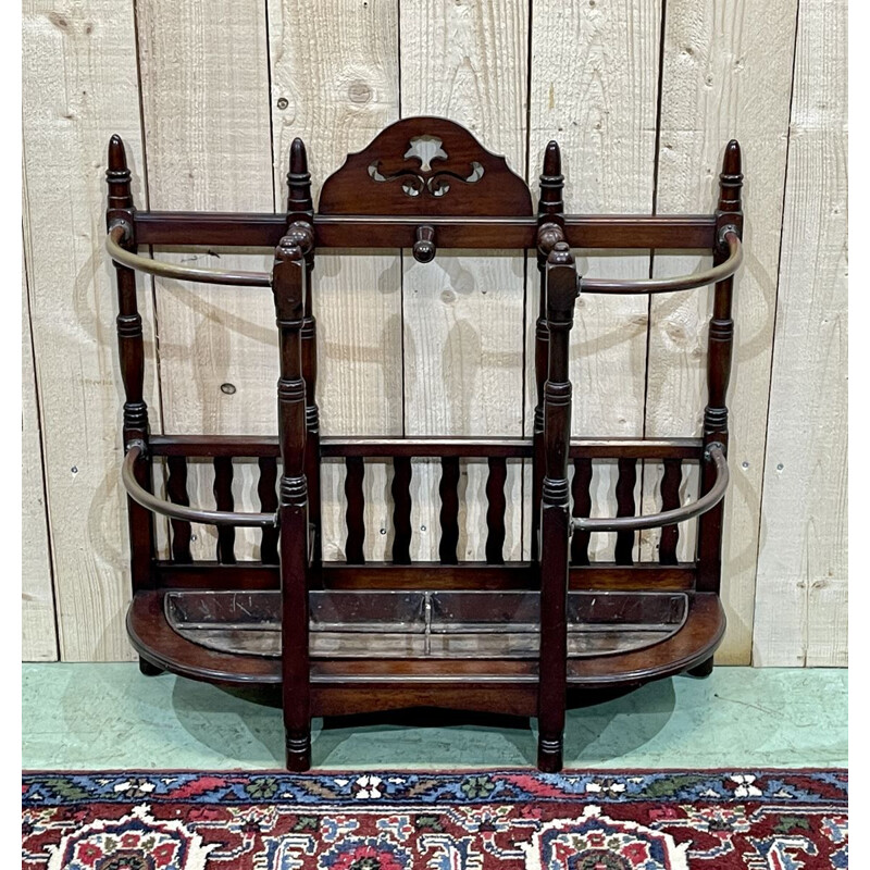 Vintage English mahogany and brass umbrella stand, 1930