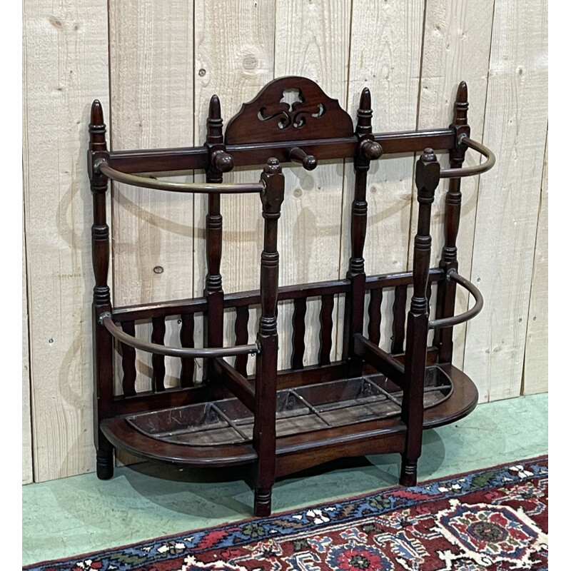 Vintage English mahogany and brass umbrella stand, 1930