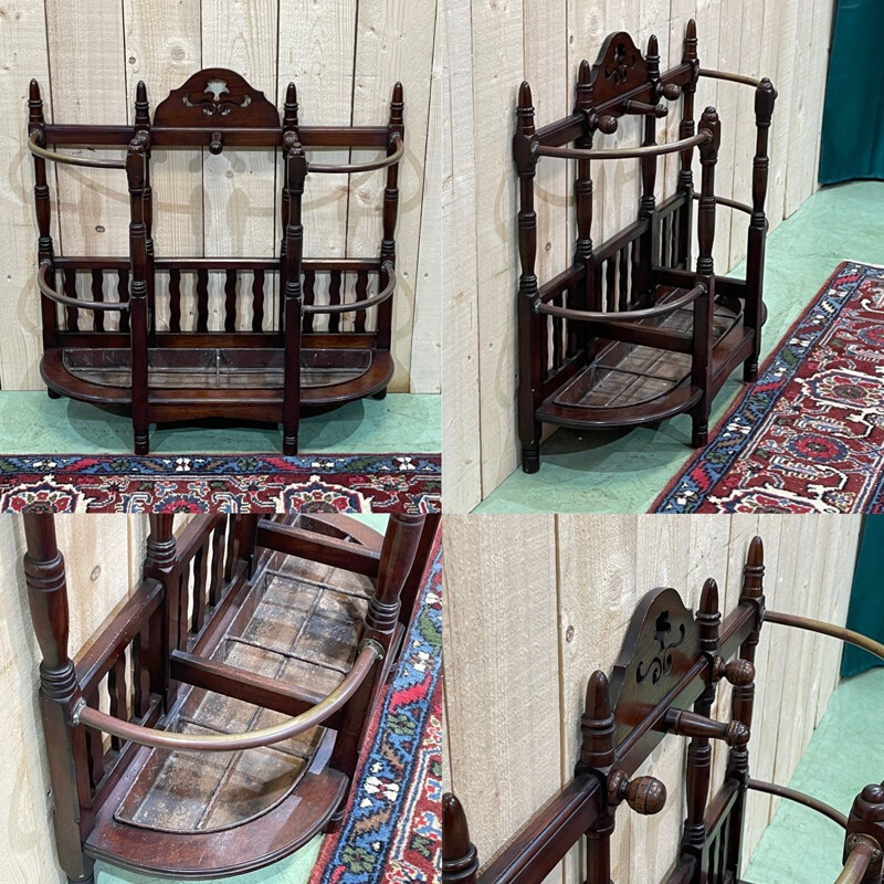 Vintage English mahogany and brass umbrella stand, 1930