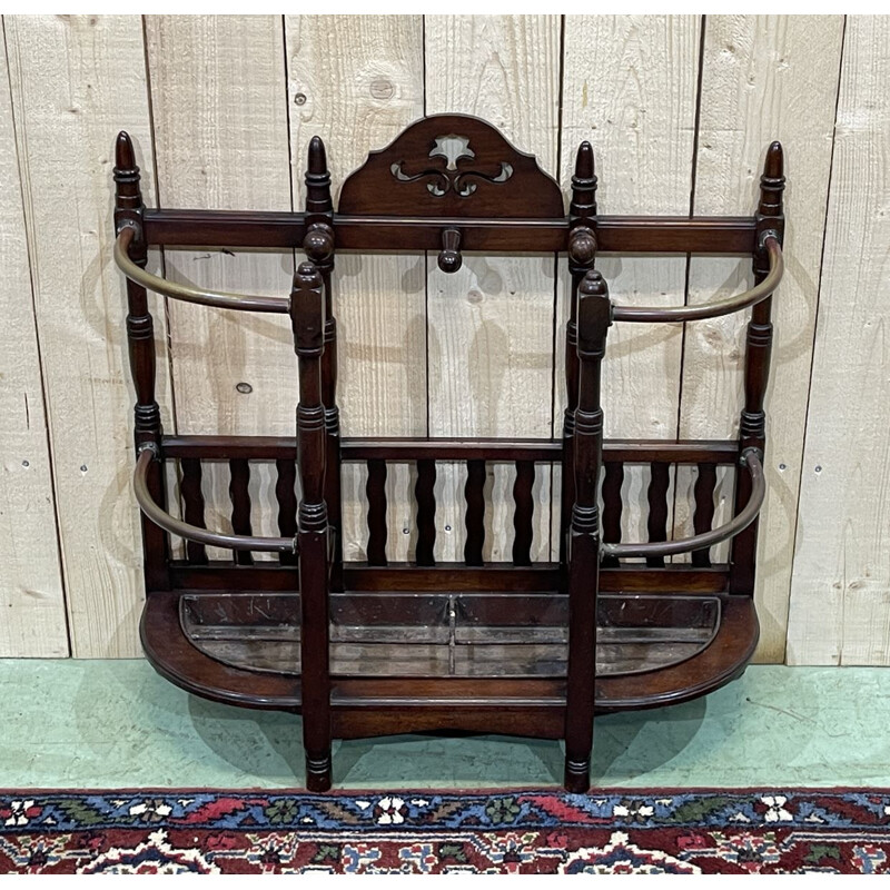 Vintage English mahogany and brass umbrella stand, 1930