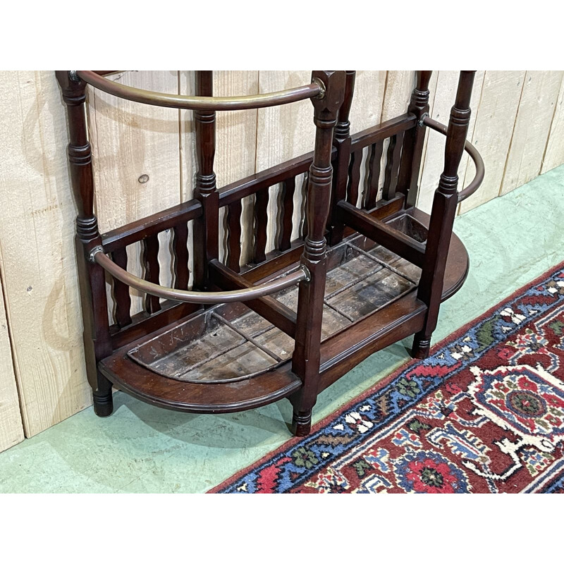 Vintage English mahogany and brass umbrella stand, 1930