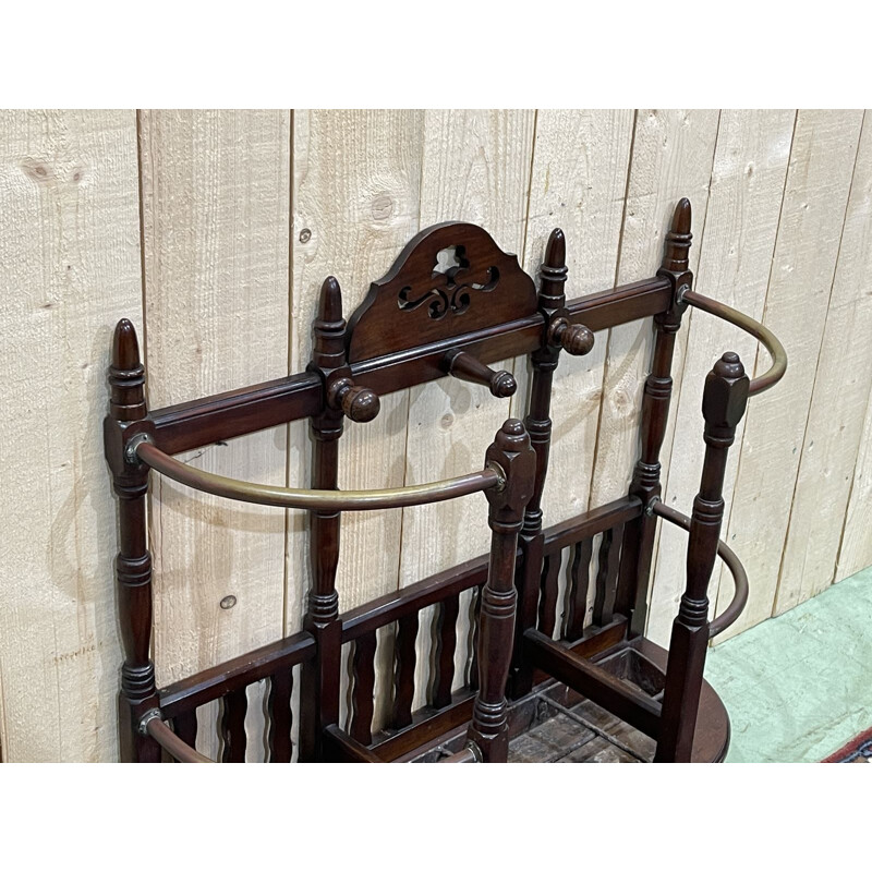 Vintage English mahogany and brass umbrella stand, 1930