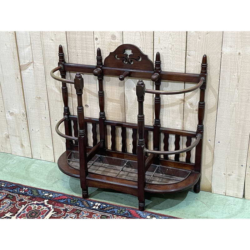 Vintage English mahogany and brass umbrella stand, 1930