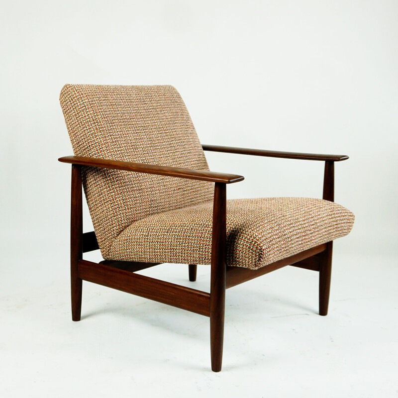 Mid century mahogany and new fabric armchair by Knoll Antimott, Germany 1960s