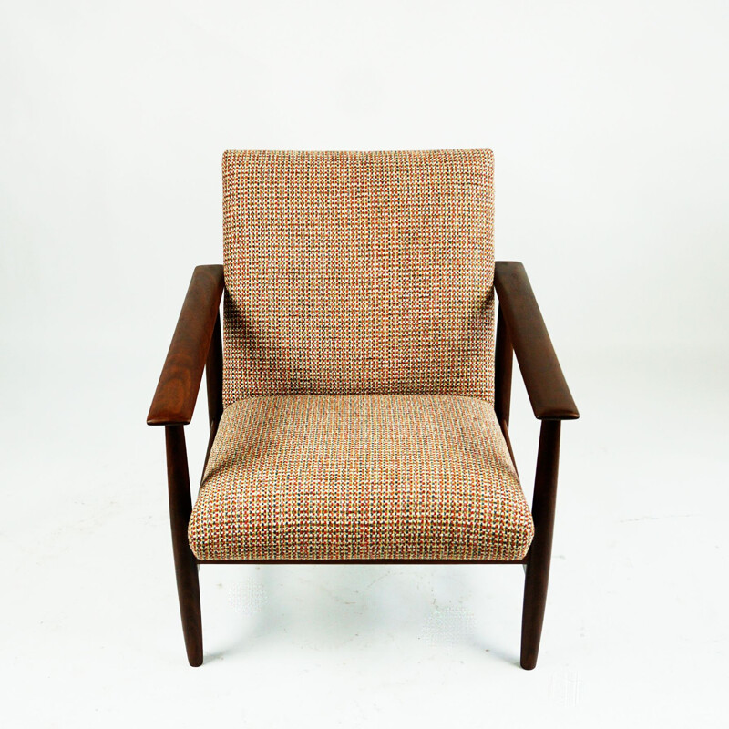 Mid century mahogany and new fabric armchair by Knoll Antimott, Germany 1960s