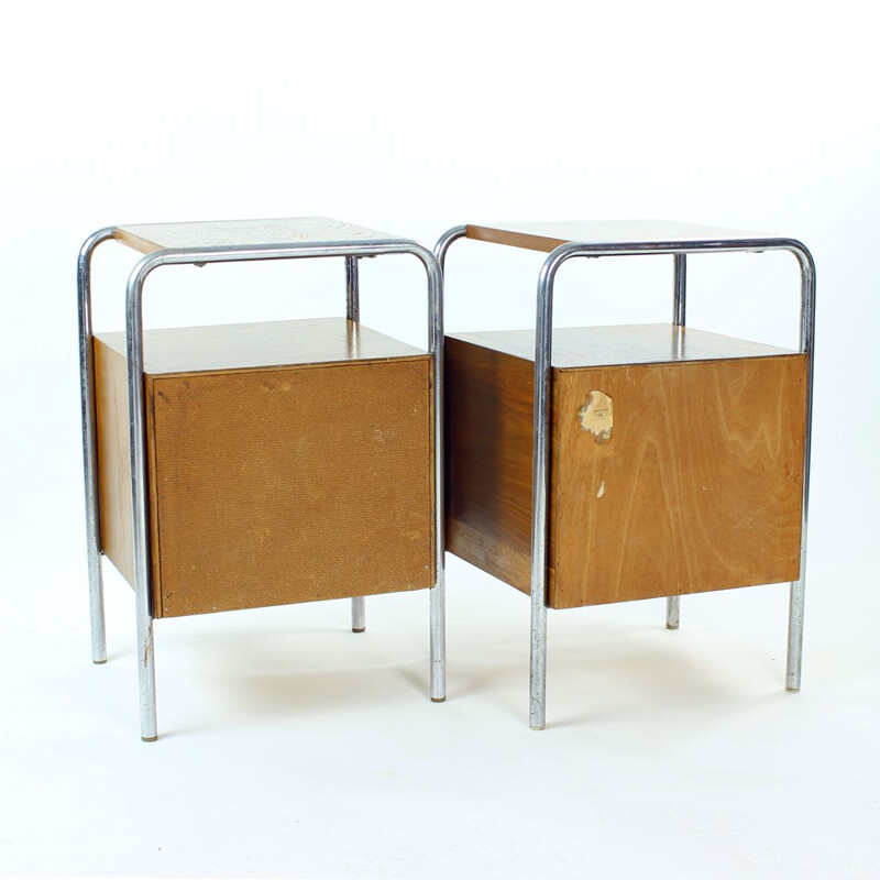 Paire de tables de chevet vintage Bauhaus, Tchécoslovaquie 1940