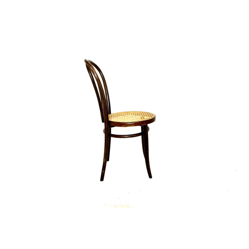 Set of 6 vintage bistro chairs in black painted beechwood and cane for Zpm Radomsko, 1930