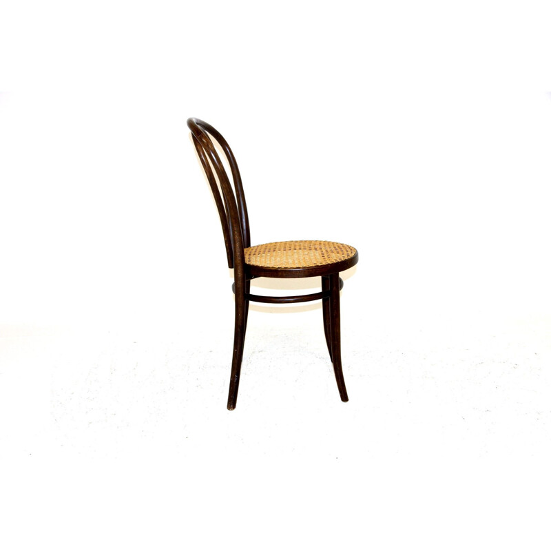 Set of 6 vintage bistro chairs in black painted beechwood and cane for Zpm Radomsko, 1930
