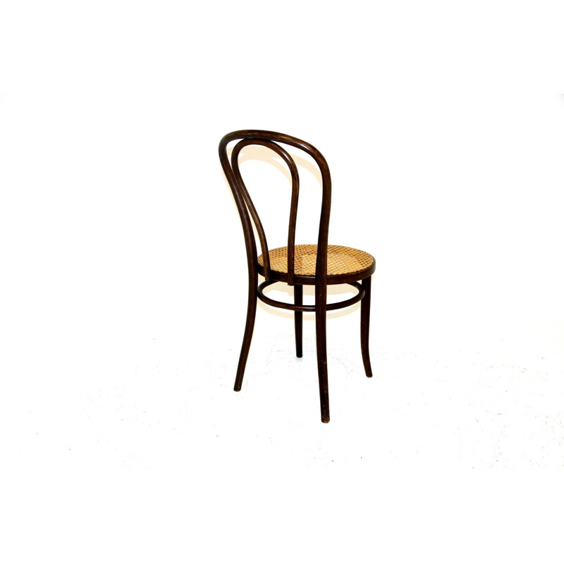 Set of 6 vintage bistro chairs in black painted beechwood and cane for Zpm Radomsko, 1930