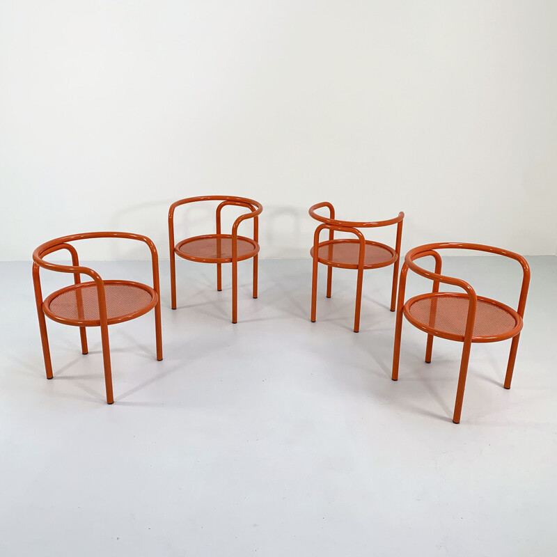 Ensemble de 4 chaises vintage orange Locus Solus de Gae Aulenti pour Poltronova, 1960