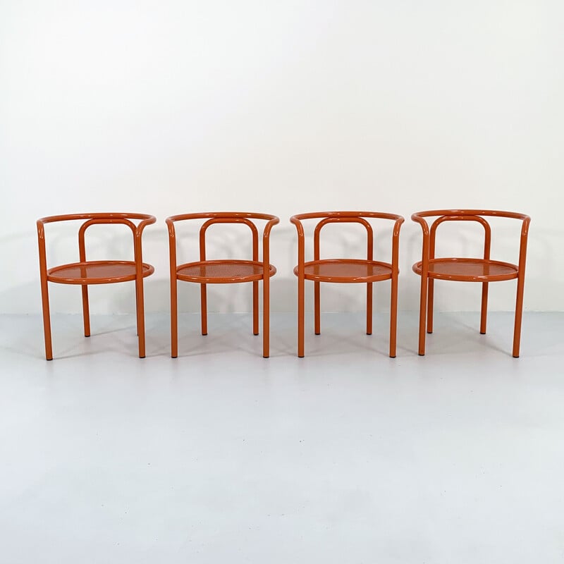 Set of 4 vintage orange Locus Solus chairs by Gae Aulenti for Poltronova, 1960s