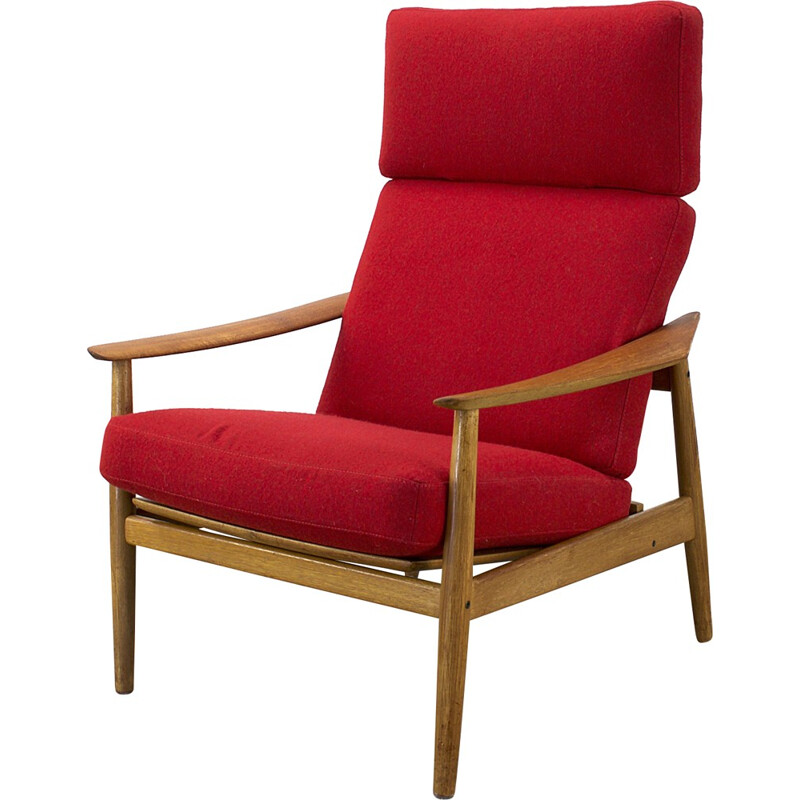 FD-164 Cado armchair in teak and red fabric, Arne VODDER - 1960s