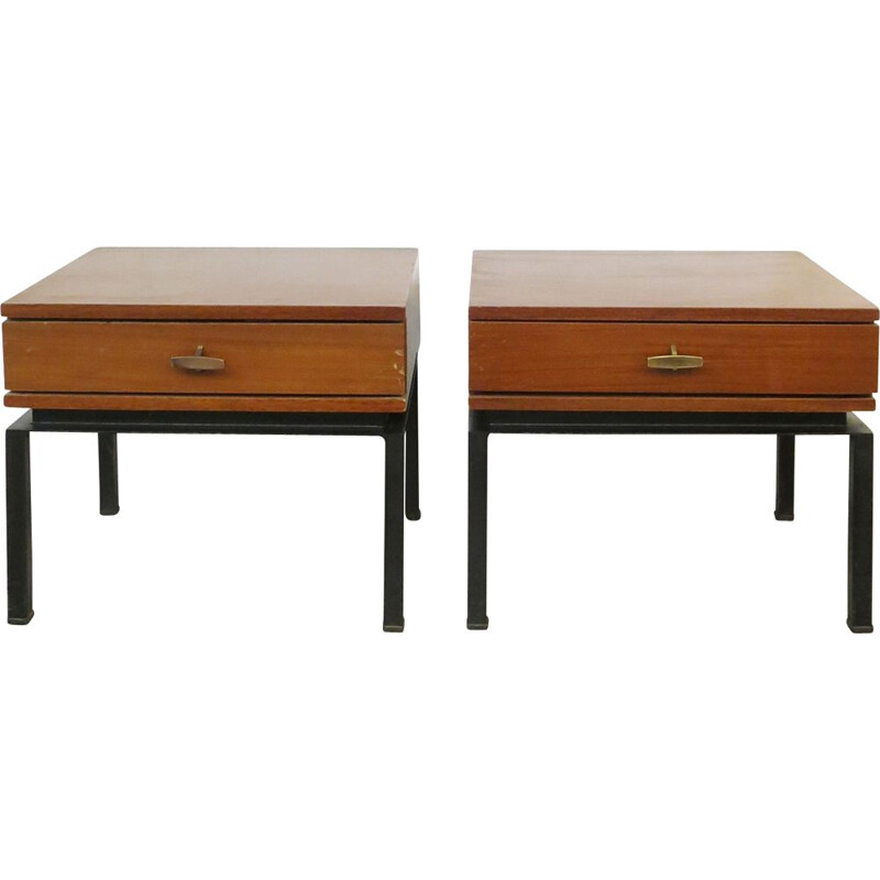 Pair of vintage teak night stands by Marcel Gascoin for Alvéole