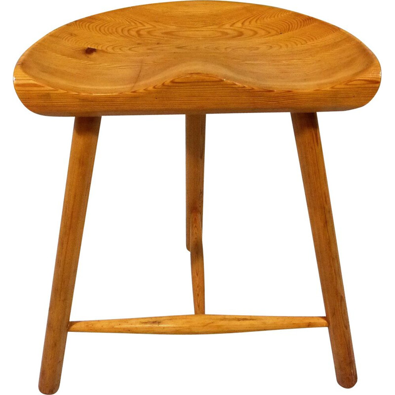 Pine tripod vintage stool by Arne Hovmand Olsen, Denmark 1960s