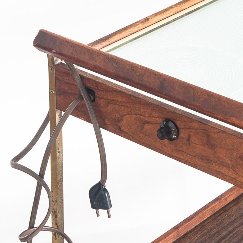 Vintage teak, brass and glass trolley, 1960