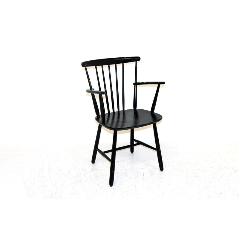 Vintage beechwood armchair painted black for Billund Møbelfabrik, 1960