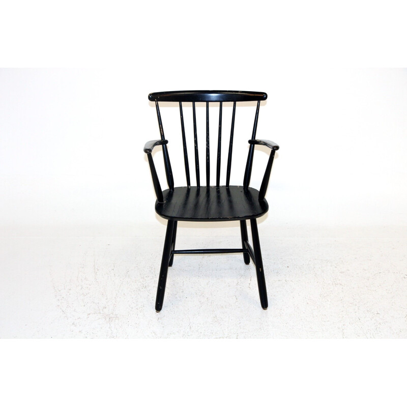 Vintage beechwood armchair painted black for Billund Møbelfabrik, 1960