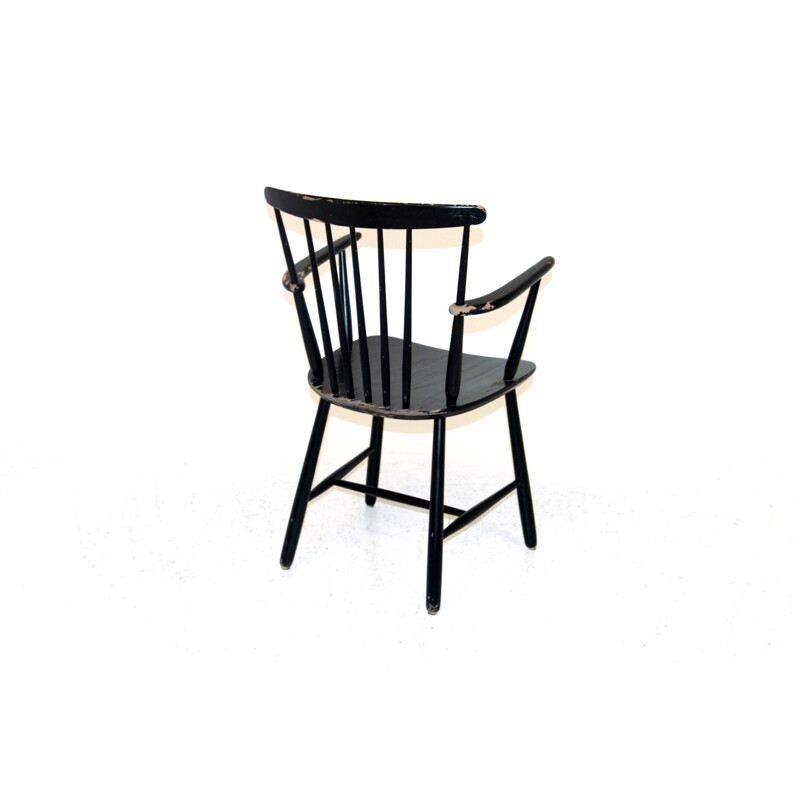 Vintage beechwood armchair painted black for Billund Møbelfabrik, 1960