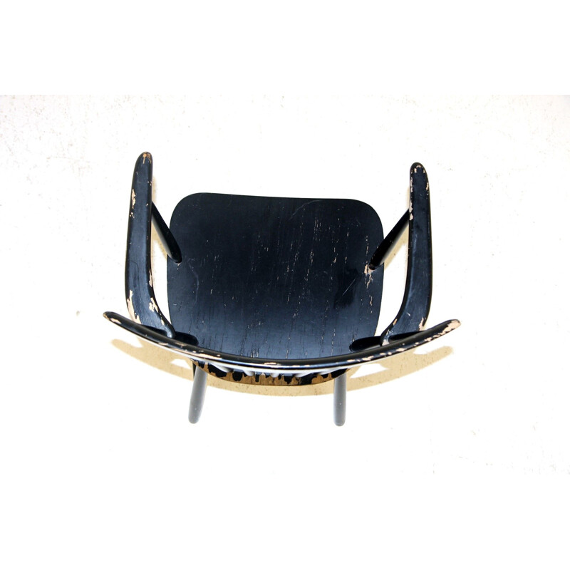 Vintage beechwood armchair painted black for Billund Møbelfabrik, 1960