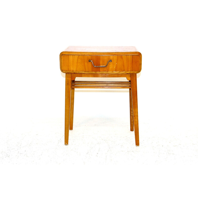 Vintage elmwood night stand by Axel Larsson for Bodafors, Sweden 1950