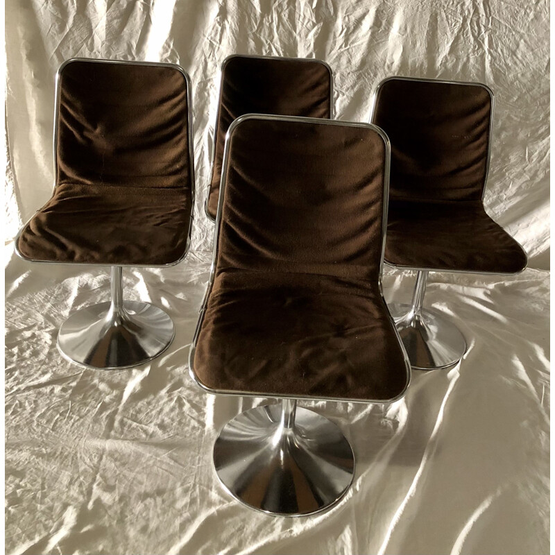 Set of 4 vintage chrome fabric tulip-legged chairs by Tacke, 1960-1970