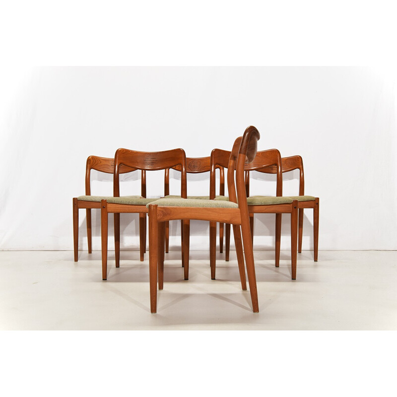 Ensemble Uldum Møbelfabrik de 6 chaises en teck, Johannes ANDERSEN - 1960