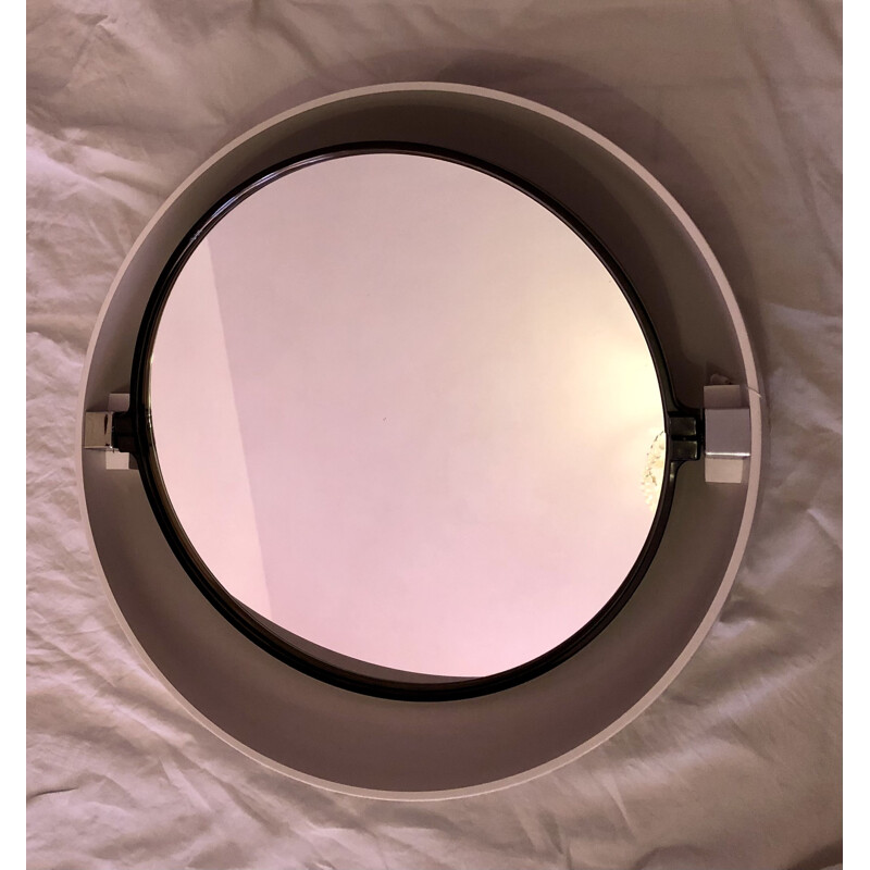 Miroir rond pivotant vintage éclairé, 1970