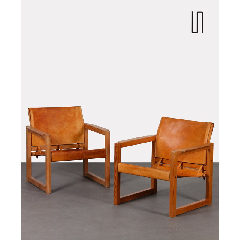 Pair of vintage Diana leather armchairs by Mobring for Ikea, 1970