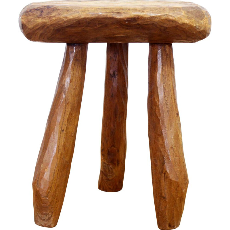 Vintage stool in solid hornbeam wood