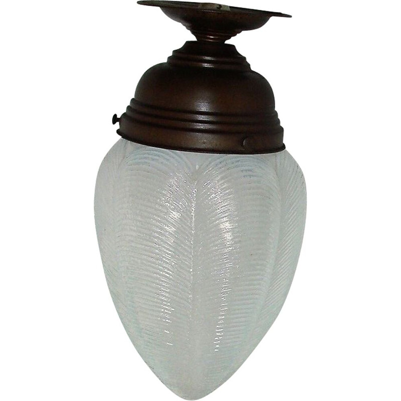 Lámpara colgante vintage de latón y cristal, 1920