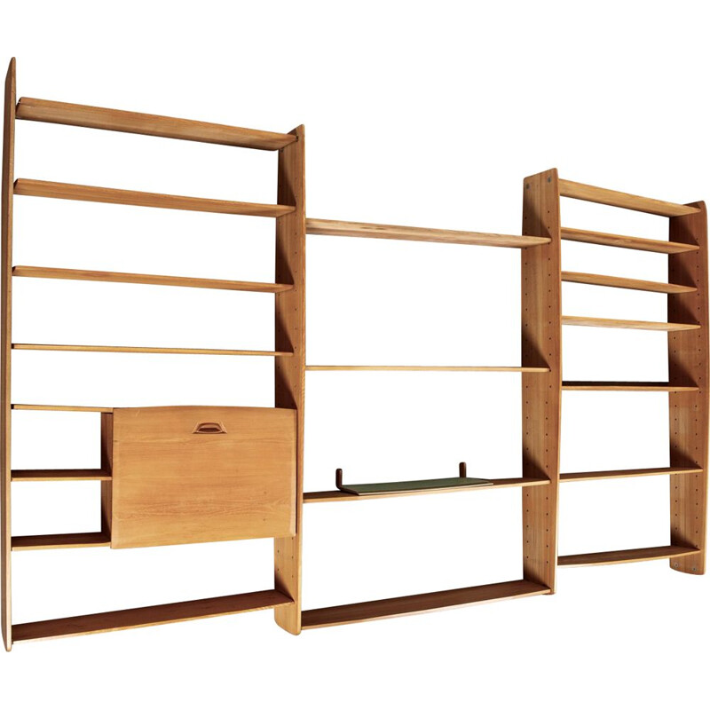 Large vintage modular oakwood shelf, 1950