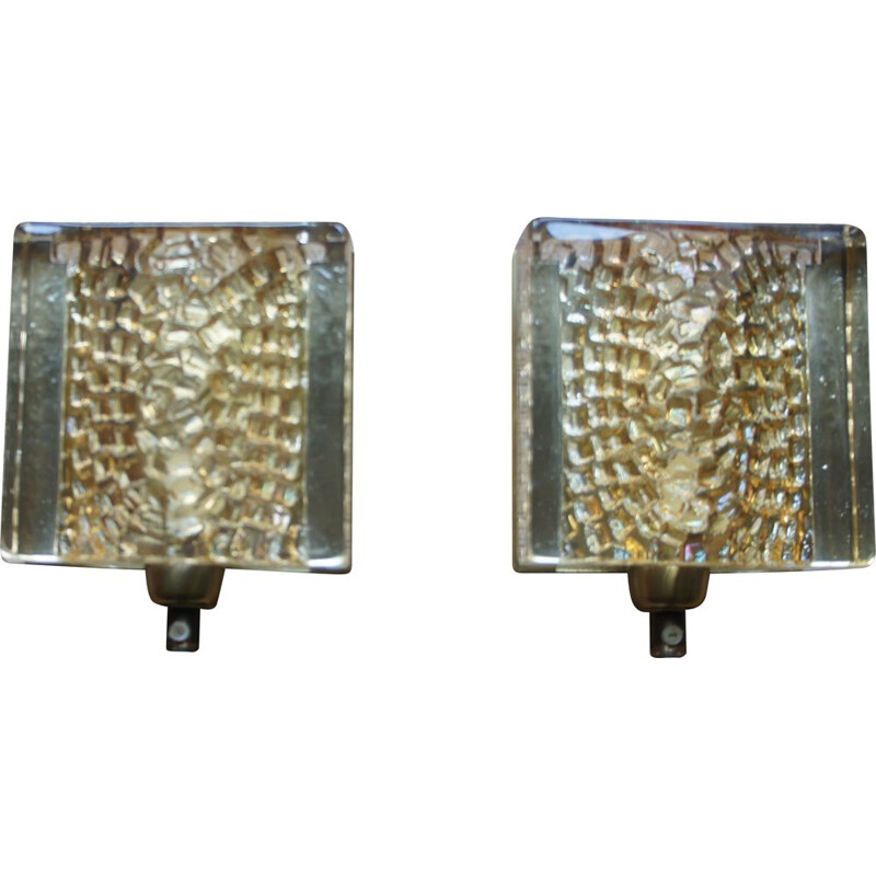 Pair of vintage Vitrika wall lamps in smoked and blown glass, Sweden 1960