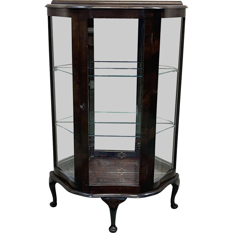 Vintage English mahogany display cabinet, 1930