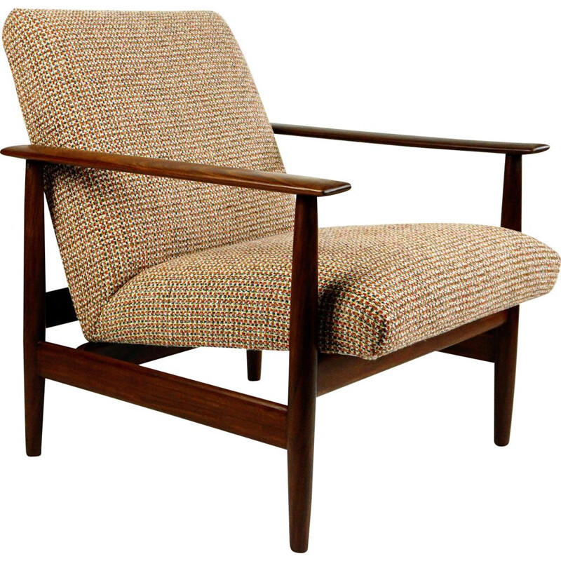 Mid century mahogany and new fabric armchair by Knoll Antimott, Germany 1960s